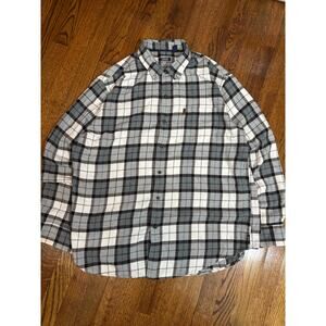 IZOD Plaid Flannel Shirt XL Tall Long Sleeve Button-Down Gray/Teal